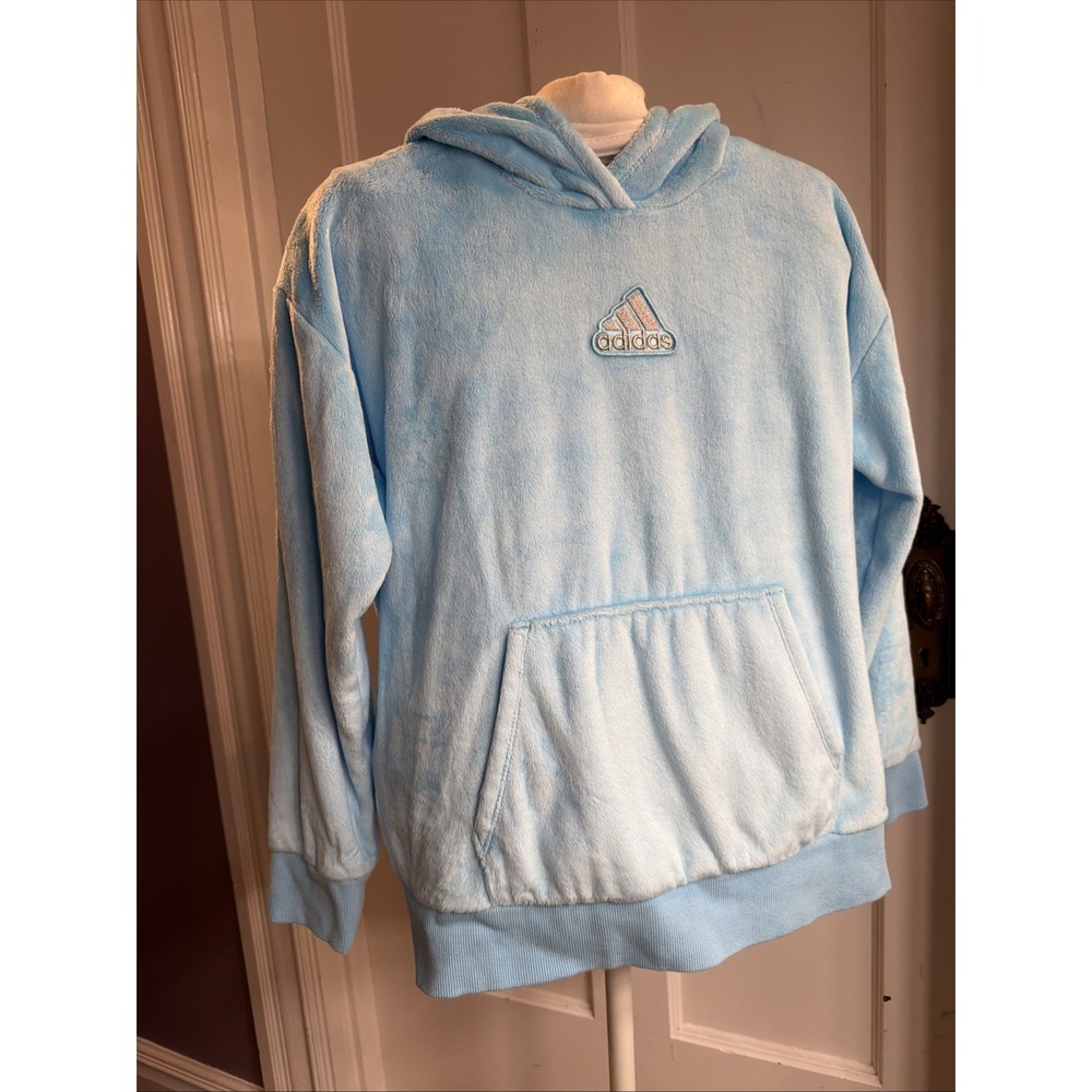 Adidas Originals AA3056 Girls Sz L (14) Velour Activewear Hoodie Pullover Blue